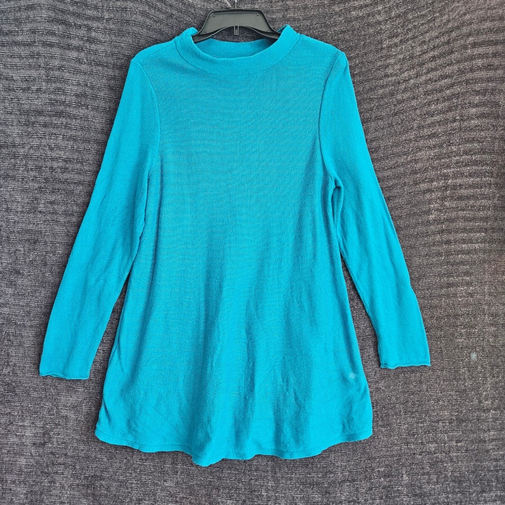 J. Jill Womens Large Turquoise Blue Mock Neck Long Sleeve A-Line Tunic Sweater